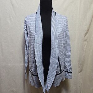 Lou & Grey Blue Striped Light Weight Open Cardigan Sweater Medium 100% Cotton